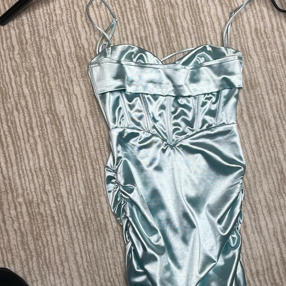 Light blue mini silk dress